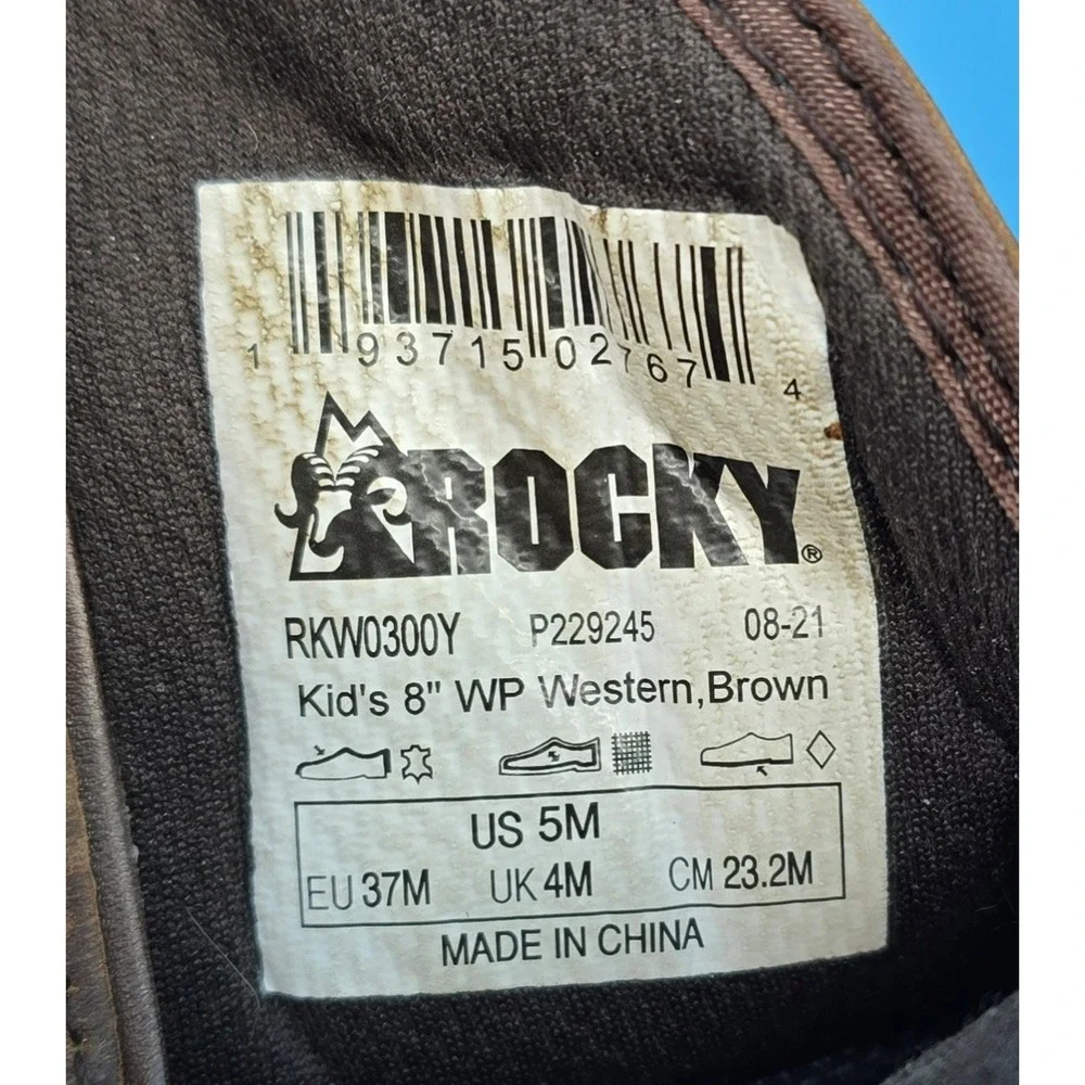 Rocky Kids Ride FLX Waterproof Western Boot Sz 5M Brown Leather Western Insulate